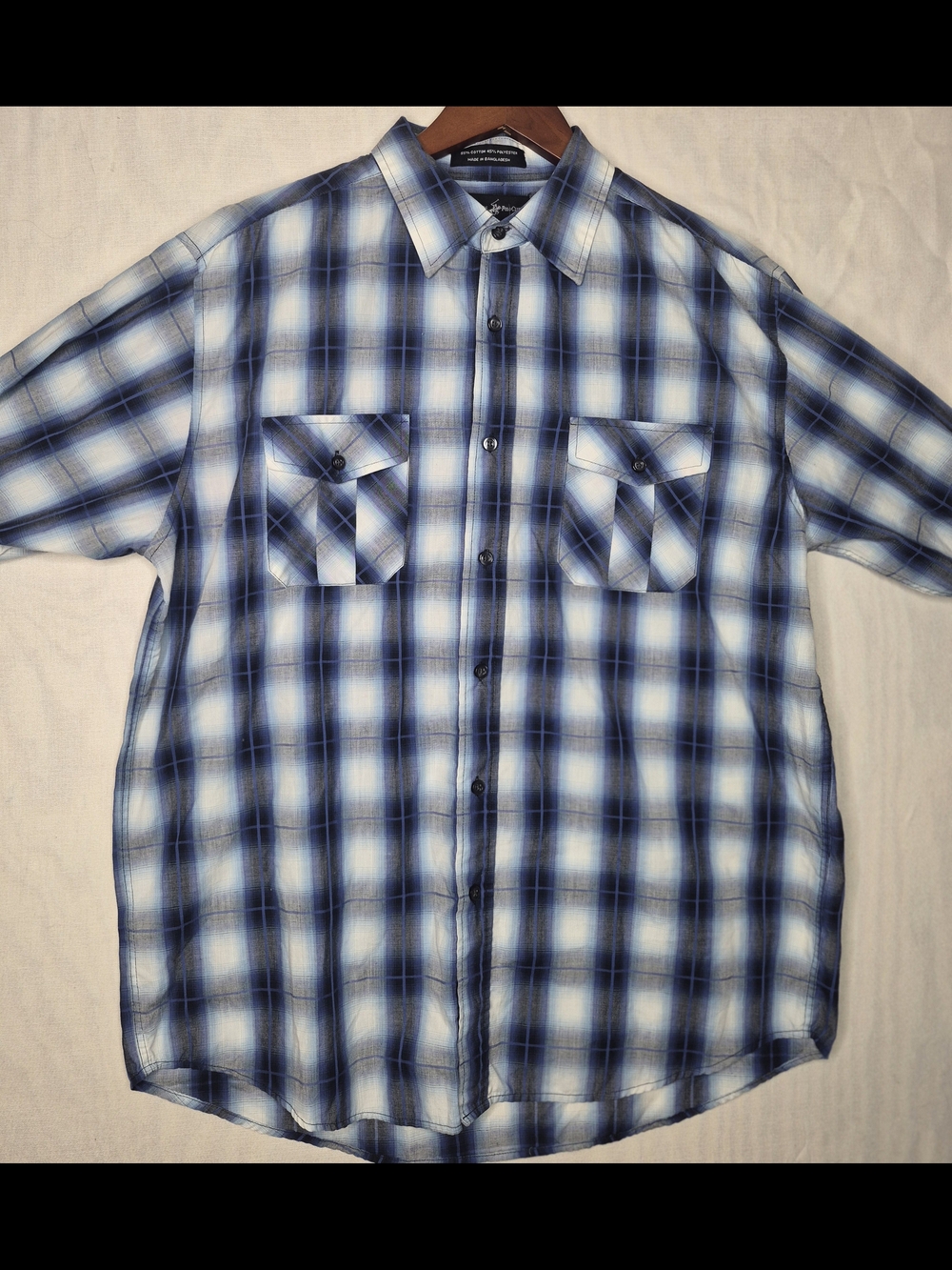 Beverly Hills Polo Club Men's Plaid Button Down Shirt Blue Size XL Cotton Blend
